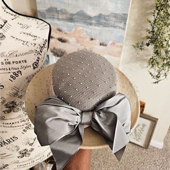 VTG 1920's Whittelts Jurte Tally Ho Mesh Dots Fascinator Wool Statement Hat. - Picture 11 of 16